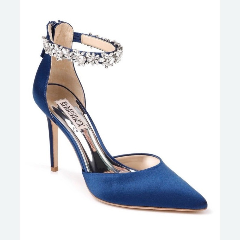 Badgley Mischka Royal Blue Heels with Crystal Strap